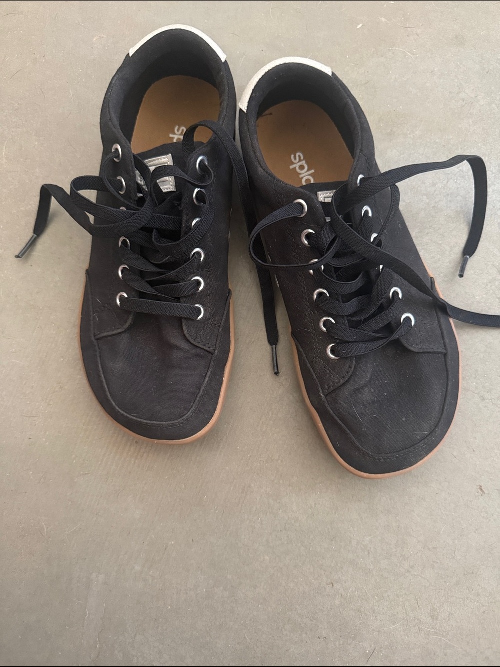 Black Canvas Lace-Up Sneakers with Brown Trim